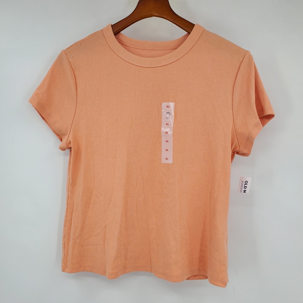 NWT Old Navy Snug Rib Tee Daybreak Orange Short Sleeve Crew Neck Ribbed Top XL